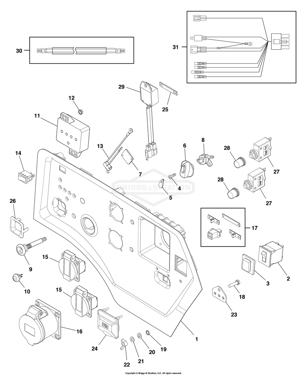 Control Panel Diagram and Parts List for 030796-00  Briggs and Stratton Generator